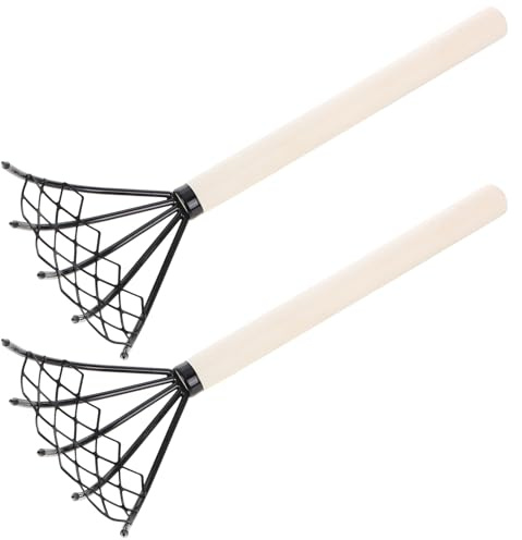 YARNOW Rastrello per Scavare Conchiglie e Artigli da Spiaggia con Manico in Legno Antiscivolo, Set 2 Pezzi per Raccolta Frutti di Mare e Lavori di Scavo su Sabbia e Terreno