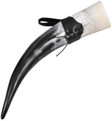 Veemoon Corne à Boire Viking en Véritable Corne de Bœuf 36-40 CM Chope Rustique Grosse Capacité Accessoire Vintage pour Bière Vin et Hydromel Camping et Reconstitutions Historiques