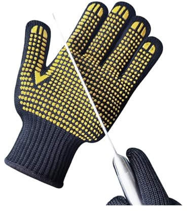Guanti da lavoro resistenti al taglio, Guanti in filo di acciaio punteggiato nero Anti-taglio Sicurezza Resistenti all'usura Macellaio Lavoro Giardino Cucina Pesca protettivi L(Y or B dots 2 pairs)
