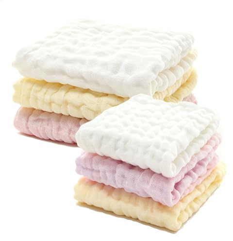 Yemlarey Baby Musselin Waschlappen Spucktücher Baumwolle Mulltücher Weiche Handtücher Musselintücher für Neugeborene (Weiß+Gelb+Rosa)