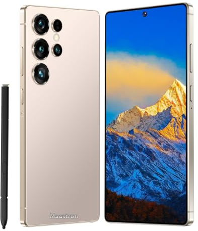Maustron Smartphone J25 Ultra con display da 7,3 pollici, 8 GB di RAM, 256 GB di memoria, memoria espandibile, doppio SIM, 5G, Android 14, doppia fotocamera, riconoscimento facciale, colore oro