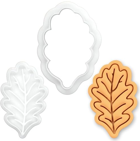 BAKERLOGY Mini emporte-pièce & tampon Feuille de Chêne – Emporte-pièce fondant feuillage d’automne pour Thanksgiving, Noël, pâtisserie d’hiver, décoration de gâteaux