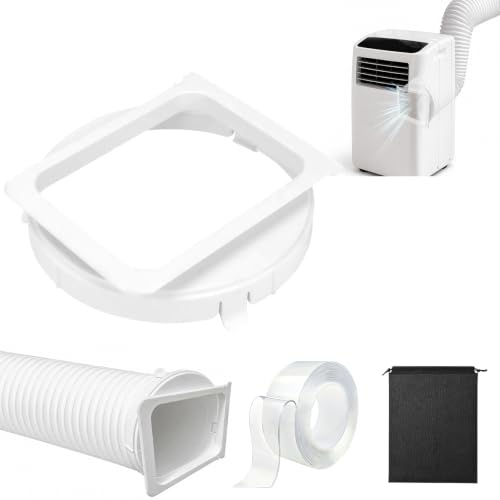 Portable Air Conditioner Exhaust Hose Adapter, 15cm/5.9in Square to Round Window Coupler Connector for Air Conditioner, with Strong Nano Tape & Travel Storage Pouch for Accessories (White#02)