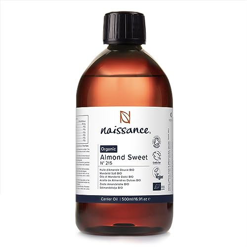Naissance Süßes Mandelöl BIO (Nr. 215) 450ml – 100% Natürlich, BIO zertifiziert, Kaltgepresst, vegan, hexanfrei, Gentechnikfrei Ideal für Massagen, Haut– und Haarpflege.