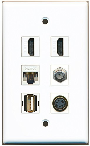 Riteav – 2 HDMI 1 porte cavo coassiale TV tipo F 1 porte USB a-a 1 porta S-Video 1 porte CAT5e Ethernet bianco da parete piastra
