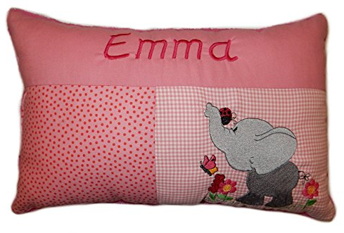 Momelie Großes rosa Schmusekissen * Kuschelkissen * Elefant * mit Namen Bestickt * ca. 25 * 40 cm groß * SK-pi_0088
