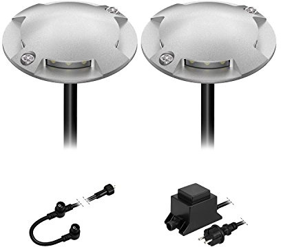 ledscom.de Lámpara de suelo LED Bunda, 4 llamas, para exteriores, transitable, blanco cálido, juego de 2