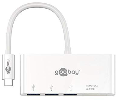 Goobay 62097 USB-C Adaptador multipuerto con tres puertos USB 3.0 + tarjeta Lector para tarjetas de memoria SD/MMC y MicroSD