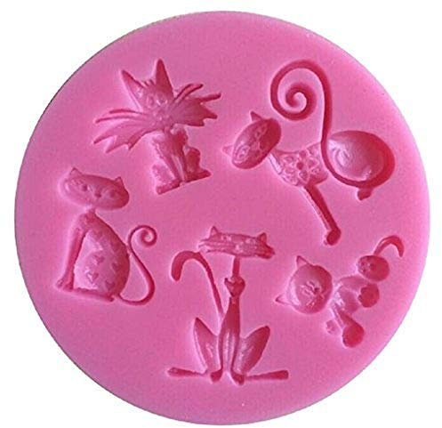 Stampo silicone alimentare con 5 gatti decorativi pasta di zucchero fondenti torte pancake muffin accessorio cucina dolci cake design creativo originale
