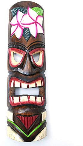 Coco Papaya Masque Tiki 50cm en bois motif Fleur. Décoration Tahiti