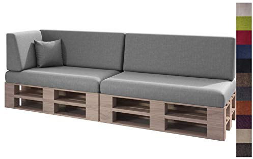 sunnypillow Palettenkissen für Palettenmöbel - 6er Set - Palettenauflage für Palettensofa für Haus, Garten - Palettenpolster mit abnehmbarem Bezug für Europaletten - Rückenkissen & Sitzkissen Grau
