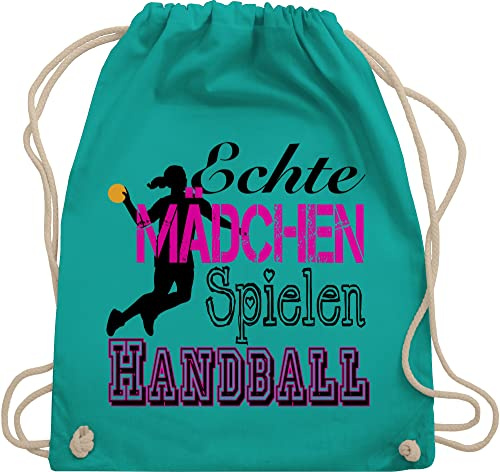 Shirtracer Turnbeutel Rucksack - EM 2026 Trikot Ersatz - Echte Mädchen Spielen Handball - Unisize - Türkis - handballbeutel handballer juterucksäcke kinderturnbeutel hanball beutelrucksäcke