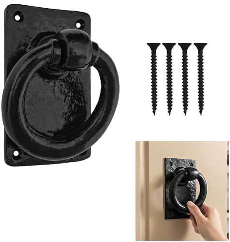 Mythrojan Heurtoir de porte en fer antique fabriqué à la main avec revêtement en poudre noire - Décoration vintage pour intérieur, extérieur et portails de jardin