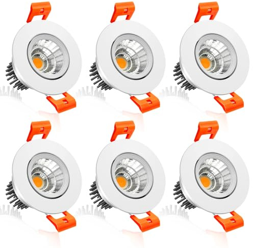 inShareplus 2 Inch LED Downlight, 3W Recessed Lighting COB Dimmable, 3000K Warm White, CRI80, Ceiling Lights with LED Driver, 6 Pack