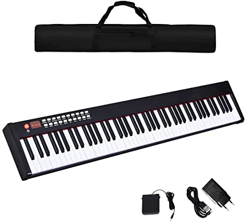 RELAX4LIFE Digitale Klaviertastatur, Piano Tastatur mit 88 Tasten, E-Piano mit Tragetasche und Pedal, Keyboard mit Bluetooth- und Lehrfunktion, elektrisches Piano für Kinder und Einsteiger (Schwarz)
