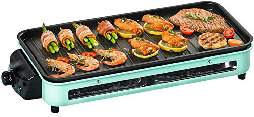 0℃ Outdoor Barbecue Électrique BBQ Plancha Electrique Barbecue à 2 Couches Grill Electrique de Table Convient pour Balcon Interieur Exterieur, Contrôle de Température à 5 Vitesses, Matériel Sain,Vert