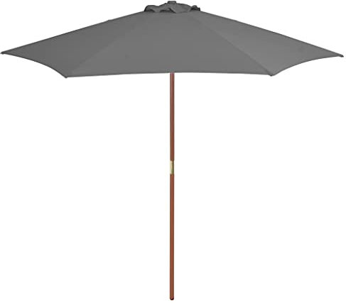 YITHOPI Ombrellone da giardino con asta in legno, ombrellone da spiaggia con 6 nervature e apertura di ventilazione, per giardino, balcone, terrazza o spiaggia, 270 cm, antracite