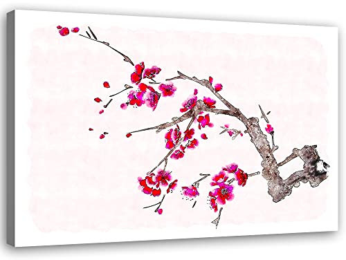 Feeby Impresión en Material Tejido no Tejido Japón Cerezo floreciente Flores 30x20 cm Calidad fotografica Decoración De Pared Asia Oriental Del Este Rojo