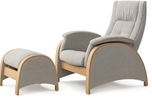 Lounge X Antasette Relaxsessel mit Pouf | Pendelmechanismus, modernes Design, Hellbeige, Grau & Natural - Schlafstuhl