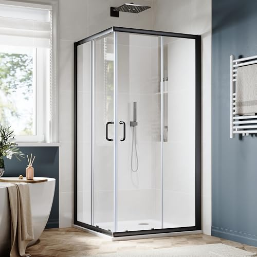 SUNNY SHOWER Corner Sliding Shower Doors 36 in. x 36 in. x 72 in with 1/4 in.Clear Glass Shower Enclosure 2 Fixed Panels & 2 Sliding Shower Glass Panels Corner Shower Stalls Matte Black
