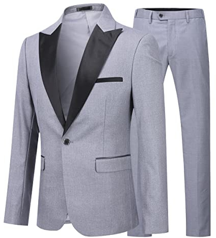 YOUTHUP Anzug Herren 2 Teilig Regular Fit Peak Lapel Anzüge 1 Knopf Hochzeit Herrenazug Hochzeit Sakko Hose, Hellgrau, L