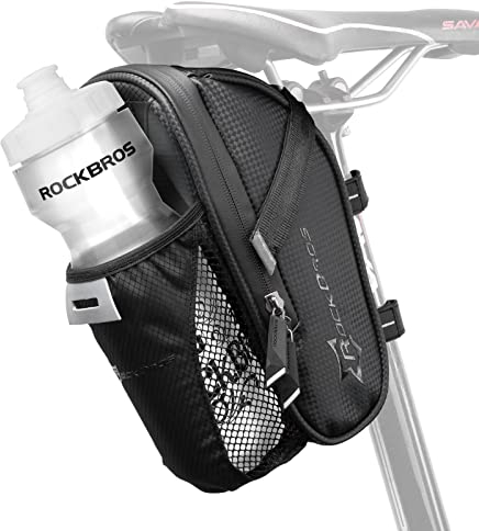 ROCKBROS Sacoche de Selle Velo VTT + Bouteille de Cyclisme 600 ML, Sac Selle de Bidon Etanche Réfléchissant Noir 1,6L Accessoir Velo Route avec Trou de Feu Arrière