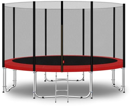 Baunsal® Trampolin Outdoor Ø 366 cm (EXD) rot als Komplettset mit Federabdeckung, Sprungmatte, Netz und Leiter - Gartentrampolin Spielzeug für Kinder
