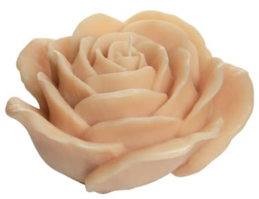 Dekohelden24 Hochwertige Duftkerze als Rosenblüte in Nude, aus Sojawachs und Baumwolldocht, mit Rosenduft, Größe: H/Ø ca 7 x 12 cm, 265 g