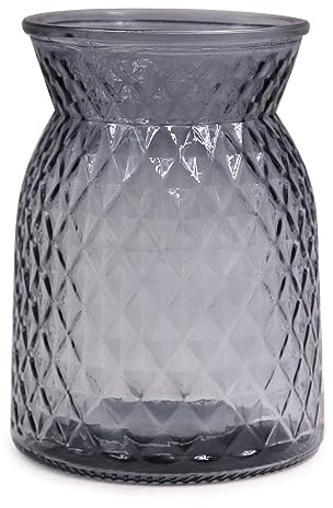 OFFIDIX Glasvase, Gitterstruktur, modern, konisch, dekorative Vase (grau) | Für Tisch, Heimdekoration, Büro, Hochzeit, Wohnzimmer