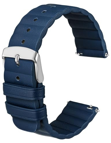 Anbeer Leder Uhrenarmband für Herren Damen, Ersatz-Uhrenarmband mit Schnellverschluss, 22mm, Blau