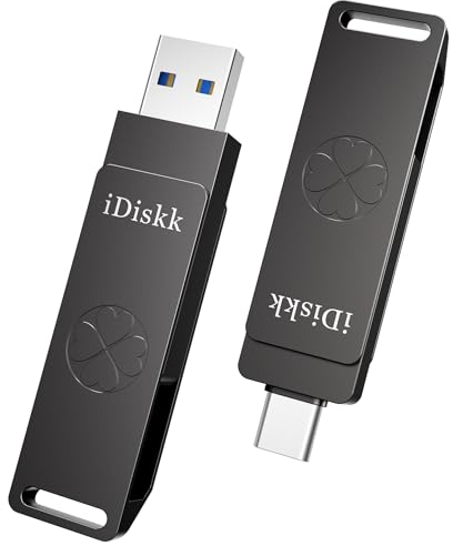 iDiskk 512 GB Solid-State-USB-Flash-Laufwerk, USB 3.2, 1000 MB/s, High-Speed-Thumb Drive SSD, Gen2 USB-C Foto-Stick für iPhone 15 / USB-C iPad/Android-Handys, Laptop/Mac und Tablet, Grau (Keine App