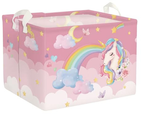 Clastyle 36L Rosa Regenbogen Einhorn Kinder Aufbewahrungskorb mit Henkel Rechteckig Spielzeug Kleidung Aufbewahrungsbox für Kinderzimmer Bad