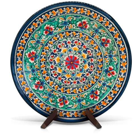 ZARENHOFF KaraKalam D10 Lagan Ljagan Teller Rishtan Rischtan Handarbeit Keramik Ляган Plate Handgemalt Keramikteller Oriental Kazan Schale (42 cm)