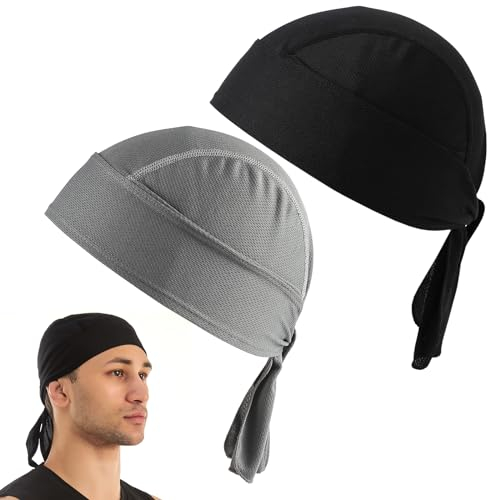 Indrnif 2 Stück Fahrrad Kopfbedeckung Atmungsaktiv Pirat Kopftuch Cap Atmungsaktiv Nimmt Schweiß Kopftuch Verstellbarer Fahrrad Kopfbedeckung UV-Schutz für Radfahren Klettern Laufen Fitnessstudio
