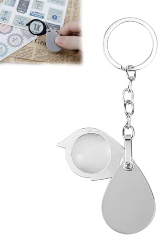 FERCAISH Edelstahl Lupe Schlüsselanhänger,Mini-Lupe mit Schlüsselbund,Tragbar Taschenlupe, Faltbare Kleine Lupe für Lesen Schmuck Wissenschaft (10-Fache)