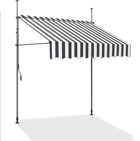 Klemmmarkise mit Kurbelgriff, Kein Bohren Erforderlich. Verstellbare Klemm Markise für den Außenbereich, Ideal für Jedes Fenster oder Jede Tür ( Color : Gray-grey , Size : 157*47/400*120cm )