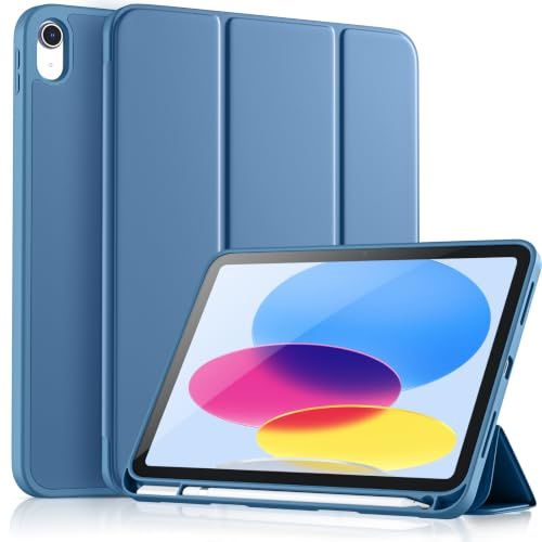 Vobafe Hülle Kompatibel mit iPad A16 11 10 Generation Modell 2025/2022 | 10,9/11 Zoll, Flexible TPU Rückseite, stoßfeste Schutzhülle mit stifthalter, Auto Schlafen/Wachen, Blau