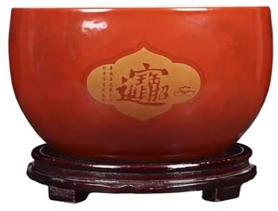 Lizhuzhuzs28 Aquarium Treasure Bowl Ceramic Fortune Fish Tank Desktop Ceramic Small Treasure Bowl Turtle Feeding Bowl Fischtank(Red,21x13cm)
