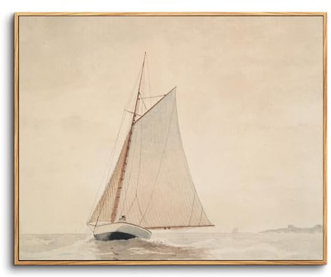 hyidecorart Cuadros Decoracion Dormitorios con Marco Madera, 30x40 cm Vintage Lienzos Decorativos Pared Salon, Cuadros Pequeños Decoracion Pared Barco de Vela Náutico, Moderno Wall Art Comedor Pasillo