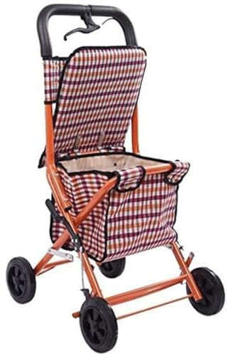 Einkaufstrolley Trolley Einkaufswagen Mit 4 Rädern Für Ältere Menschen, Zusammenklappbarer Rollator, Mit Sitz, Aufbewahrungstasche Und Bremsen, Leicht Einkaufstasche mit Rollen