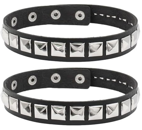 2 Stück Ohrstecker-Halsband, Leder-Nietenarmband, Punk-Nieten-Halsband, Rock-Heavy-Metal-Nietenarmband, Goth-Armband, Nietenarmband