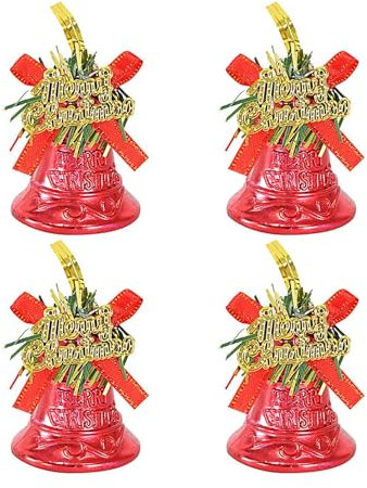 Seyrnicay Glocken für Weihnachtsbäume, 4 x dekorative Glocken Baumschmuck, Weihnachtsglocken im Freien, Glöckchen, Weihnachtsbaum-Anhänger mit roter Schleife für Zuhause