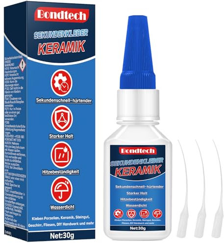 Glue Sekundenkleber, Keramikkleber 30g, Porzellankleber, Keramikkleber Reparatur mit Anti-Verstopfungskappe, Klar Bester Kleber für Keramikreparatur Porzellan, Keramik, Geschirr (taoci-001)