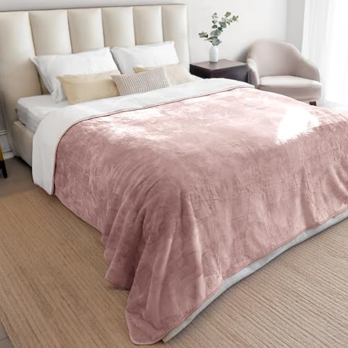 Dreamzie - Plaid Imperméable Chien et Chat - 152x203 cm - Rose Clair | Protection pour Lit, Canapé, Voiture · Polaire Sherpa · Lavable · Couverture Réversible 2 en 1 · Ultra Doux