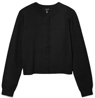 VERO MODA Vmvicky LS O-Neck Button Cardigan Noos, Negro, L