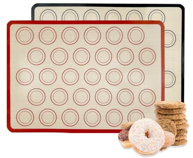 Bliceon 2 tappetini da forno in silicone per macaron, antiaderenti, antiscivolo, riutilizzabili, per macaron, biscotti, pane e pizza (grigio e rosso)