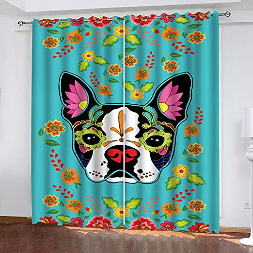 MAYNUO Blickdichte Vorhänge Mit Motiv 3D Blumen, Tiere, Hunde Kinder Gardinen Ösen Gardine Thermo 280x160 cm Schlafzimmer Kinderzimmer Vorhange Dekoratives Muster, Verdunklungsvorhänge