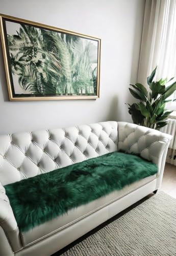 Hollert Lammfell Sesselauflage 160 x 50 cm Moosgrün Sitzauflage Couch Unterbett Merino Fellauflage