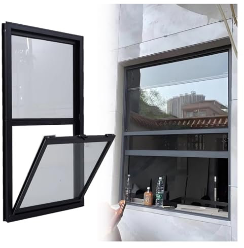 Fenster Window Kellerfenster Schiebefenster Flächenbündige Schuppenfenster Schwarz Aluminium, Gewächshaus/ Küche/ Dachboden Vertikale Schiebefenster – 20, 25, 30, 35, 40, 45, 50, 55, 60, 65, 70, 75 cm