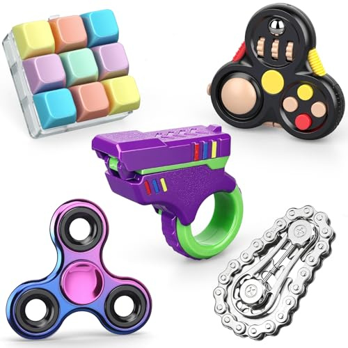 Fidget Pad Gun Clicker Tastatur Sprocket Kette Spinner Spielzeug für Kinder Erwachsene, Hand Spinner Sensorische Spielzeug Fidget Pack für Stresslinderung, Party Gunst Geburtstag